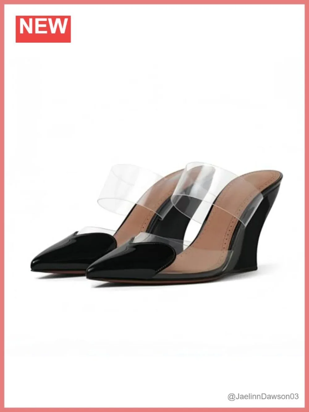 Wedge Sandals Slip On Pointed Toe High Heels Minimalist Transparent Strap Mule